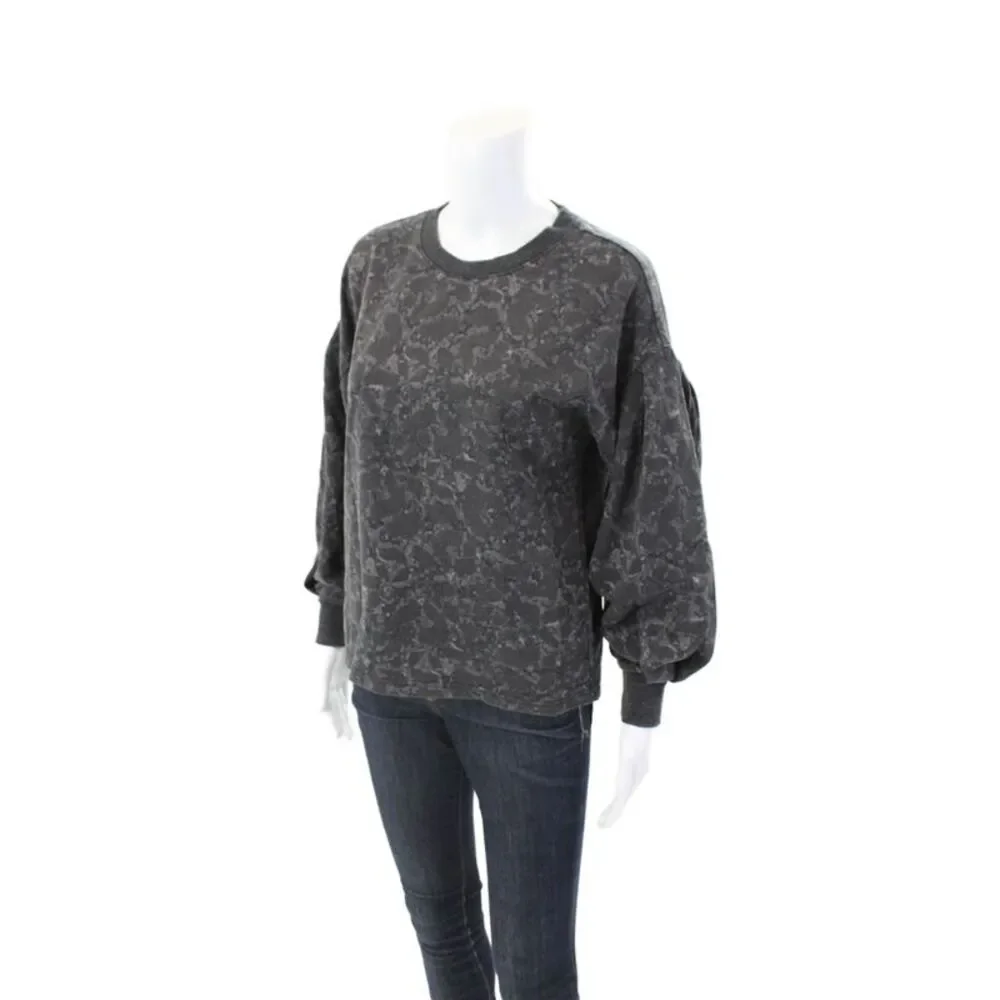 Z Supply Womens Abstract Print Puffy Sleeves Sweater Gray Cotton Size Extra Smal